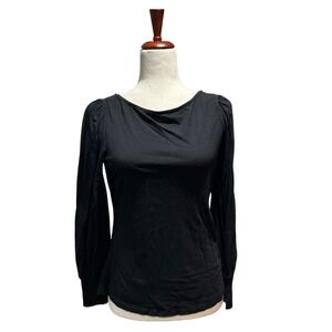 Boden‎ Women's Top US 6 Black Supersoft Shirt Boatneck Cuffed Sleeves Blouson